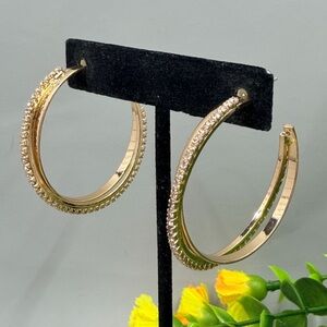Vintage Y2K Crystal Accented Helix Style Gold Hoop Earrings